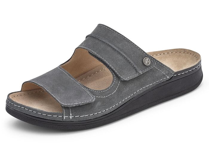 Mubb, bequeme Herren-Pantoletten, Weite H, mit Klettverschluss GRAFIT