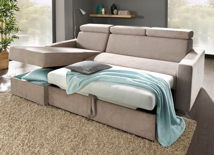 Polsterm&ouml;bel mit Bettfunktion und verstellbaren Kopfst&uuml;tzen GRAU