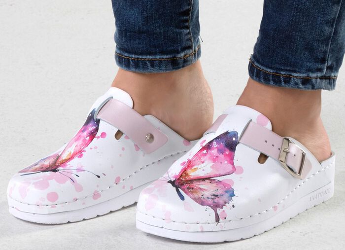 ELENA EDEN, klassische Damen-Clogs, Weite, G, mit verstellbarer Schlie&szlig;e WEISS-BUNT