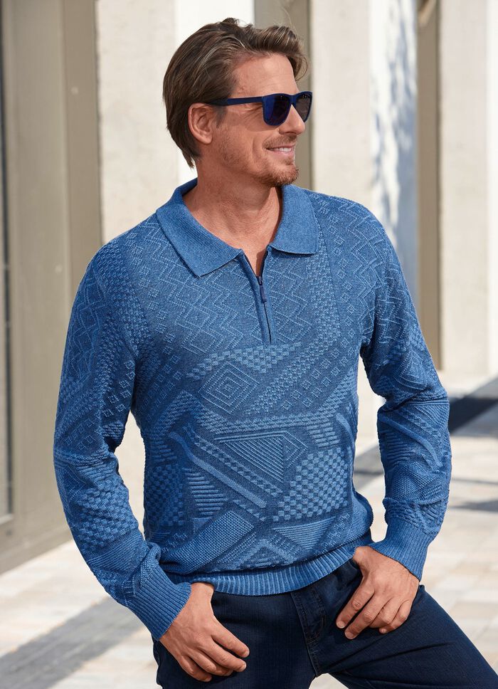 Klassischer Polopullover mit kurzem Rei&szlig;verschluss in 2 Farben 