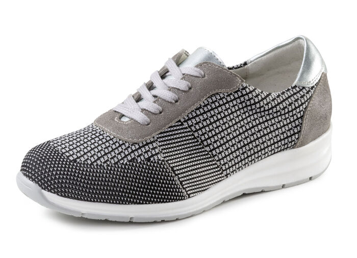 ELENA EDEN Schn&uuml;rschuh mit Leder-Bes&auml;tzen SCHWARZ-WEISS-TAUPE