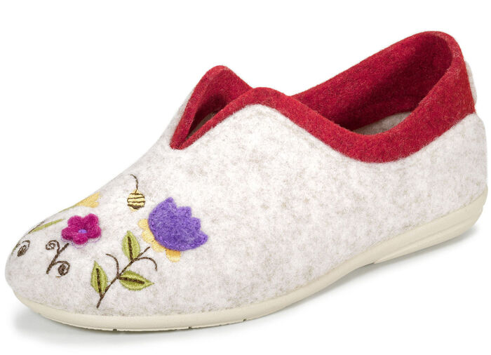 Laurina, klassische Damen-Hausschuhe, Weite G, mit fantasievoller Motiv-Stickerei HELLBEIGE-BUNT