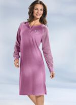 Nachthemd aus Frottierstretch, Langarm mit Knopfleiste und B&uuml;ndchen 