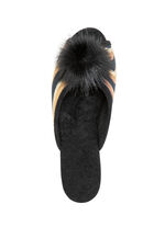 ELENA EDEN, schicke Damen-Pantoletten, Weite G, mit Kunstfellpompon BRAUN-SCHWARZ