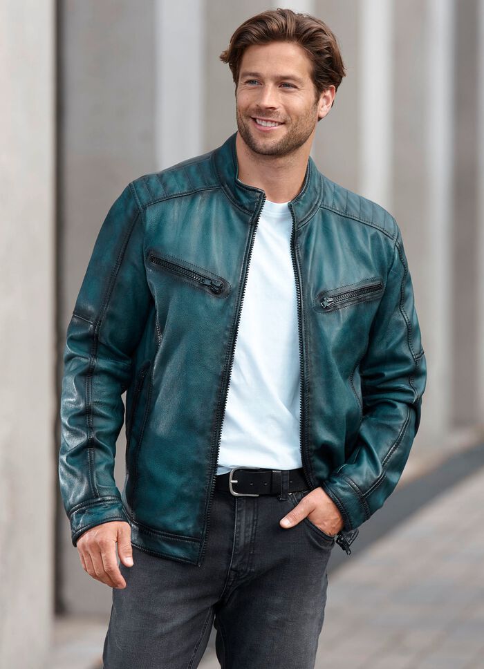 Lederkurzjacke mit Zierstepp 