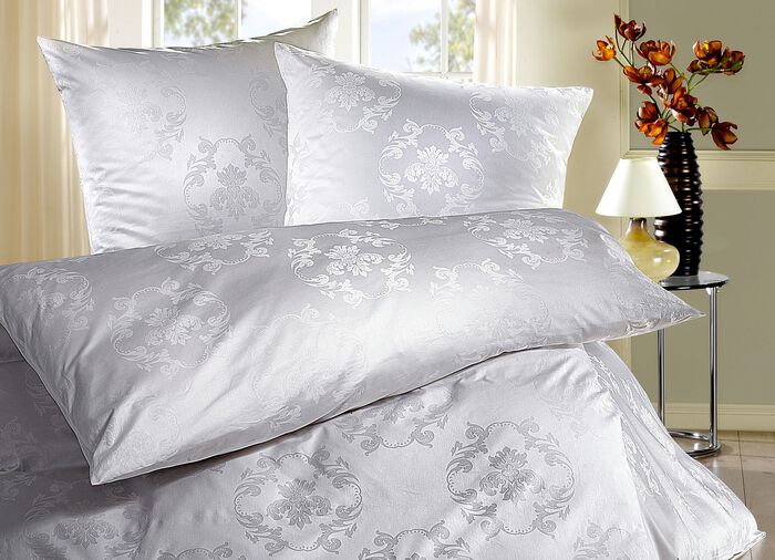 Mako-Brokat-Damast Bettw&auml;sche-Garnitur WEISS
