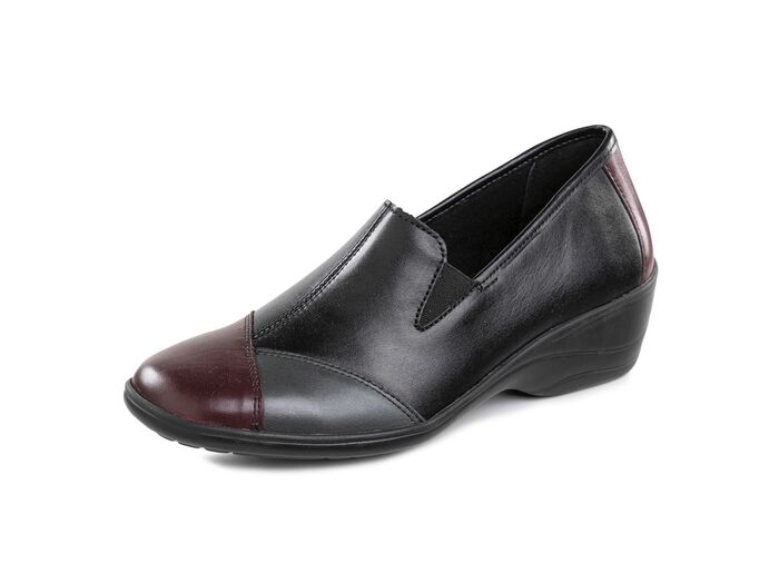 ELENA EDEN, bequeme Damen-Slipper, Weite H, mit herausnehmbarem Fu&szlig;bett SCHWARZ-CHIANTI-GRAU