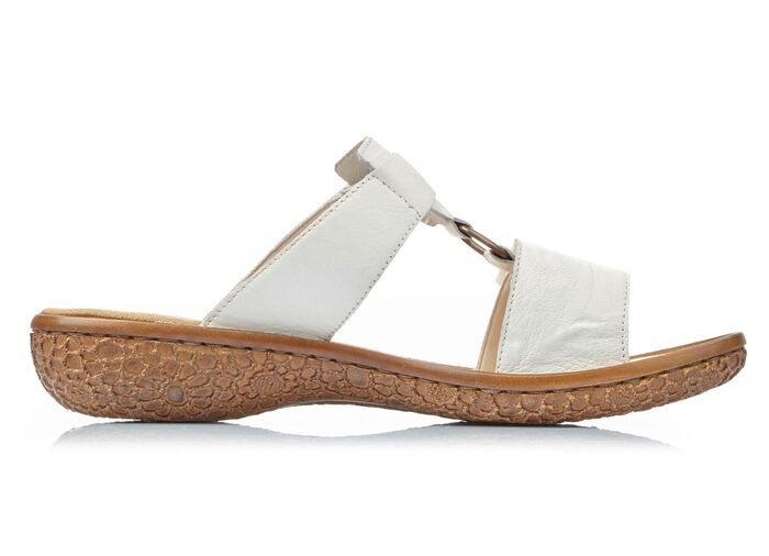 Rieker, modische Damen-Pantoletten, Weite H, mit Klettverschluss WEISS