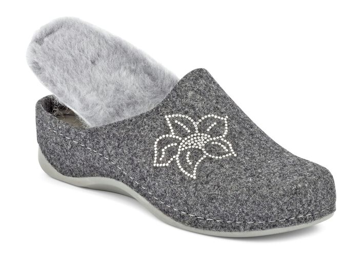 Mubb, gefütterte Damen-Hausschuhe, Weite H, mit Lammfell ANTHRAZIT