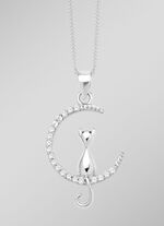 Anhänger Katze im Mond aus Silber 