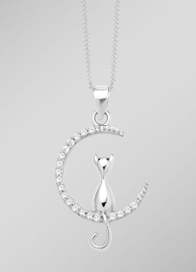 Anhänger Katze im Mond aus Silber 