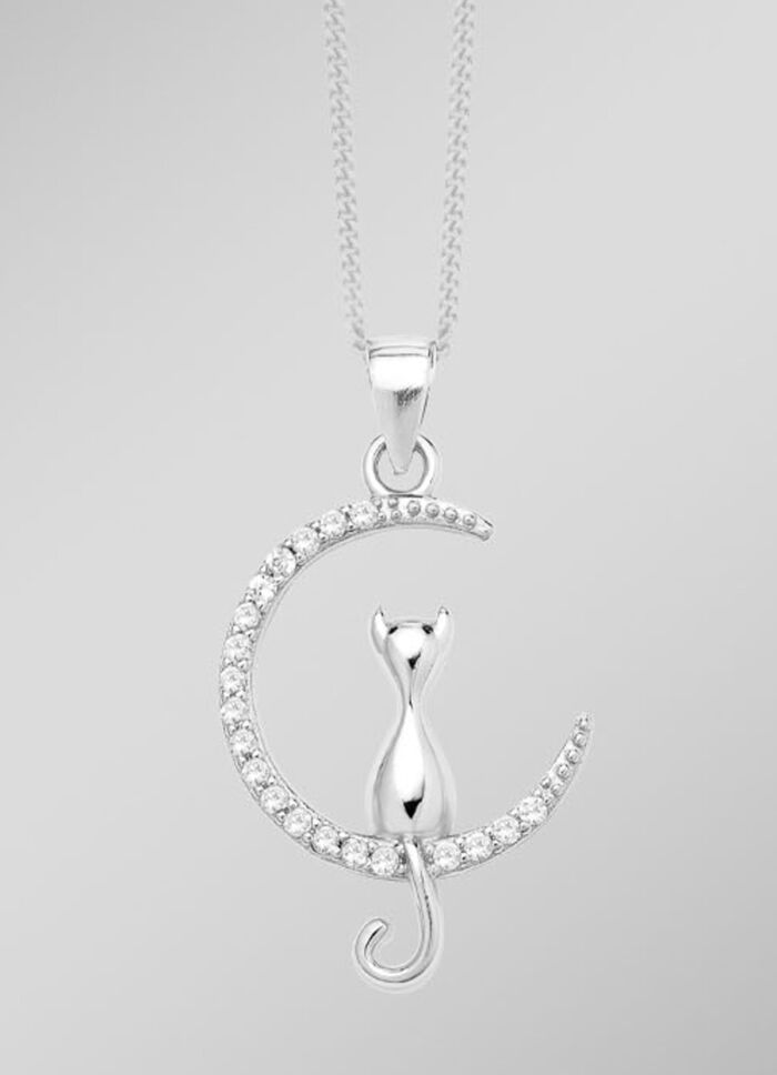 Anhänger Katze im Mond aus Silber 