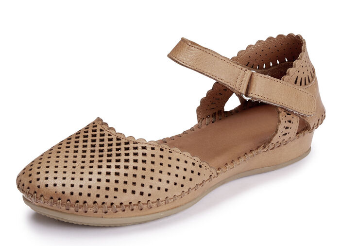 ELENA EDEN, sommerliche Damen-Sandalen, Weite G, aus Leder COGNAC