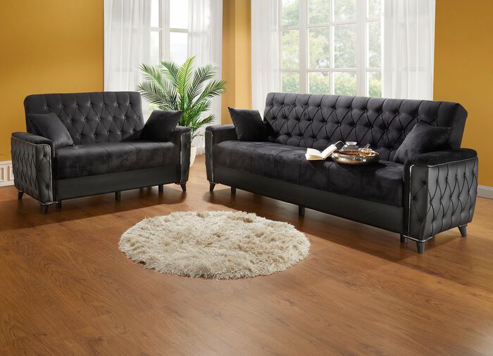 Polsterm&ouml;bel mit Bettkasten und Liegefunktion SCHWARZ