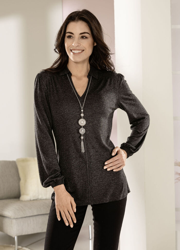 Poloshirt mit Kr&auml;uselung im Schulterbereich 