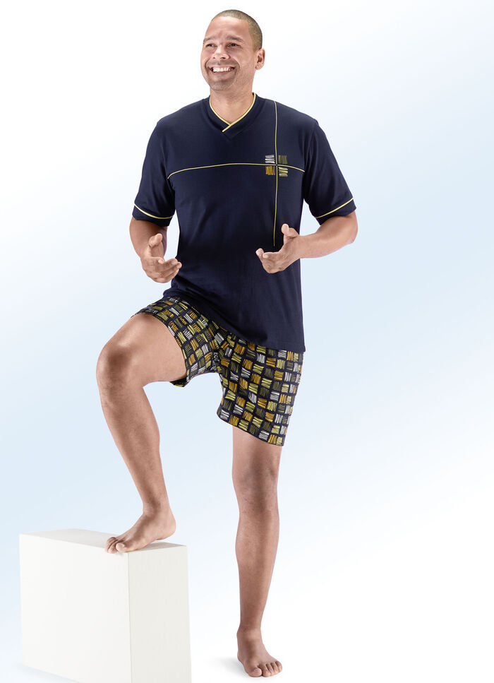 Shorty mit V-Ausschnitt und Druckmotiv 