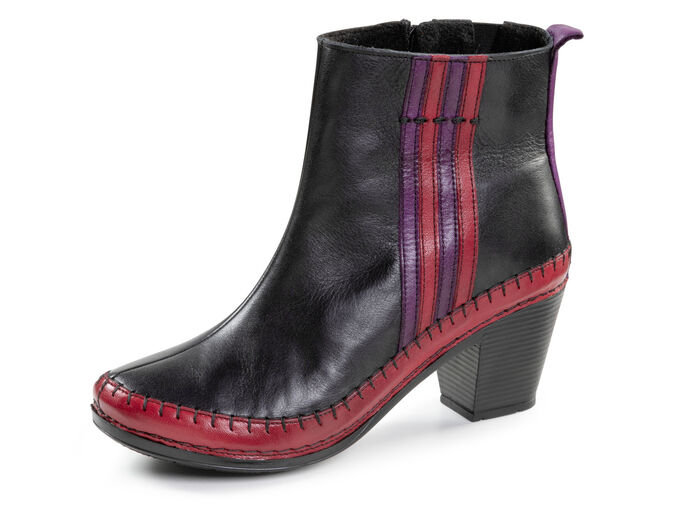 Gemini Stiefelette aus Rind-Nappaleder mit Kontraststreifen SCHWARZ-ROT-LILA