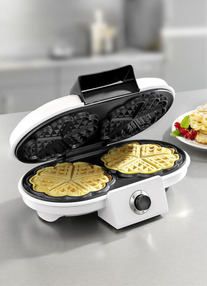 Doppel-Waffeleisen f&uuml;r 2 herzf&ouml;rmige Waffeln 