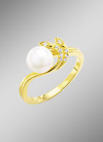 Edler Damenring mit Süßwasser-Zuchtperle und synth. Zirkonia 