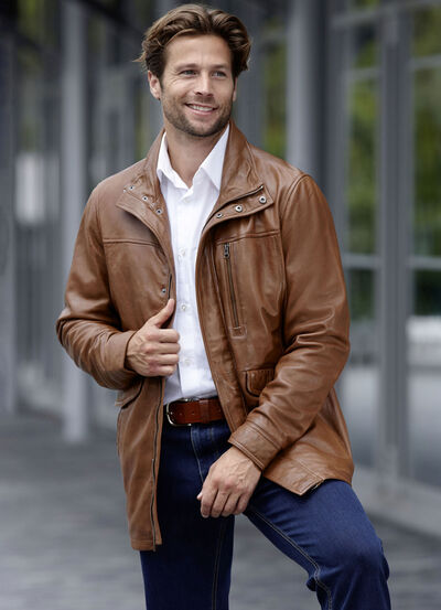 Lederjacke mit Doppeltaschen 