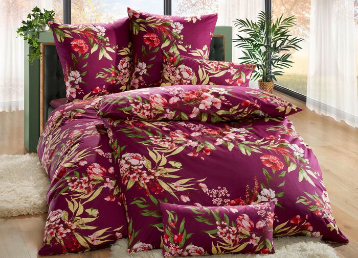 Beidseitig bedruckte Bettw&auml;sche-Garnitur BROMBEERE