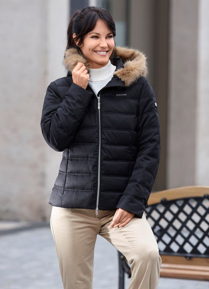 Kurzjacke mit abnehmbarem Kunstpelz-Besatz 