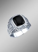 In massiver Ausf&uuml;hrung: stilvoller Herrenring mit echt Onyx 