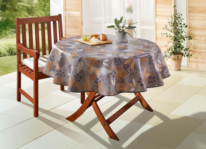 Wachstuch-Tischdecke mit Bl&auml;tter-Motiv GRAU