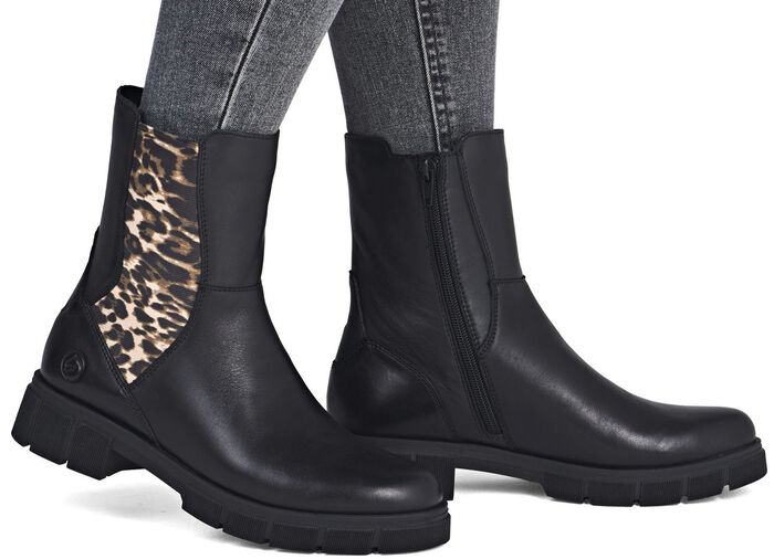 Remonte, modische Damen-Stiefeletten, Winterschuhe, Weite G, mit Rei&szlig;verschluss SCHWARZ-BRAUN