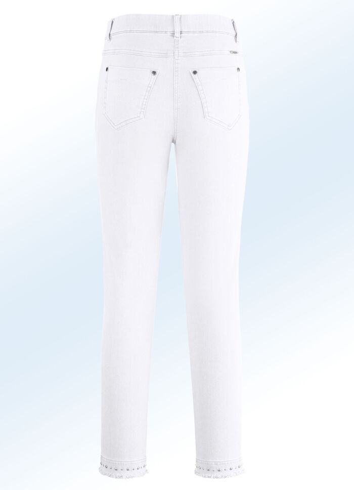 Magic-Jeans mit toller Nietenzier sowie angesagtem Fransensaum WEISS