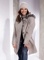 Kurzmantel mit abnehmbarem Kunstpelz-Besatz an der abnehmbaren Kapuze 