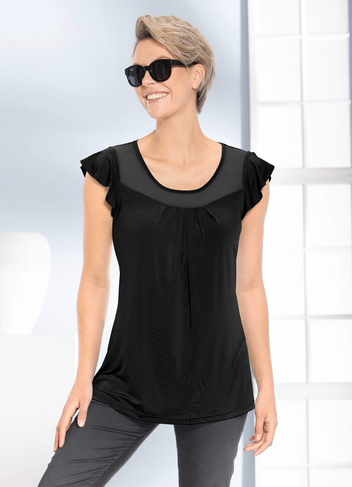 Shirt mit Chiffon-Einsatz in 2 Farben SCHWARZ