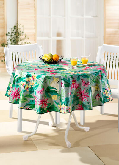 Wachstischtuch mit farblich abgestimmtem Schrägband 