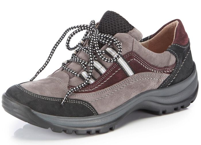 ELENA EDEN Schn&uuml;rschuh aus teilweise gepr&auml;gtem Nubukleder GRAU-SCHWARZ-BURGUND