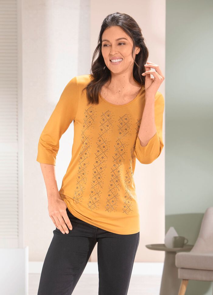 Shirt mit kontrastfarbenen Zierpl&auml;ttchen in 2 Farben MAISGELB