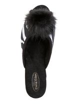 ELENA EDEN, schicke Damen-Pantoletten, Weite G, mit Kunstfellpompon SCHWARZ-WEISS