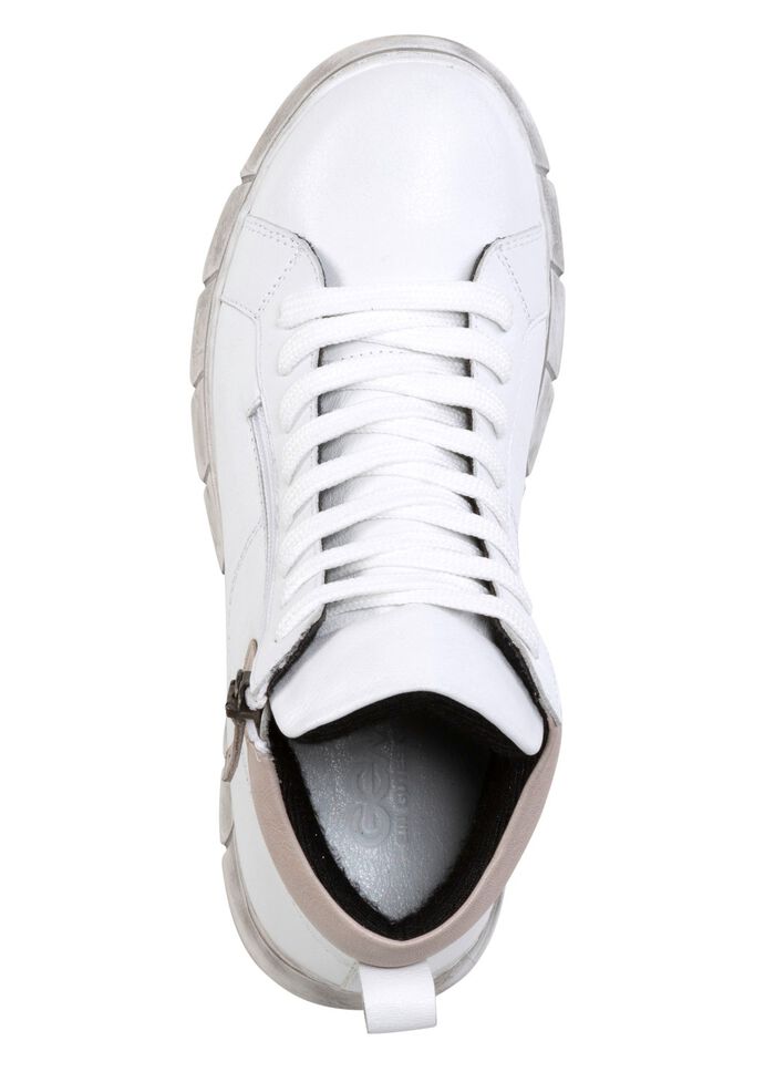 Gemini Schn&uuml;r-Bootie aus weichem Rind-Nappaleder WEISS-TAUPE